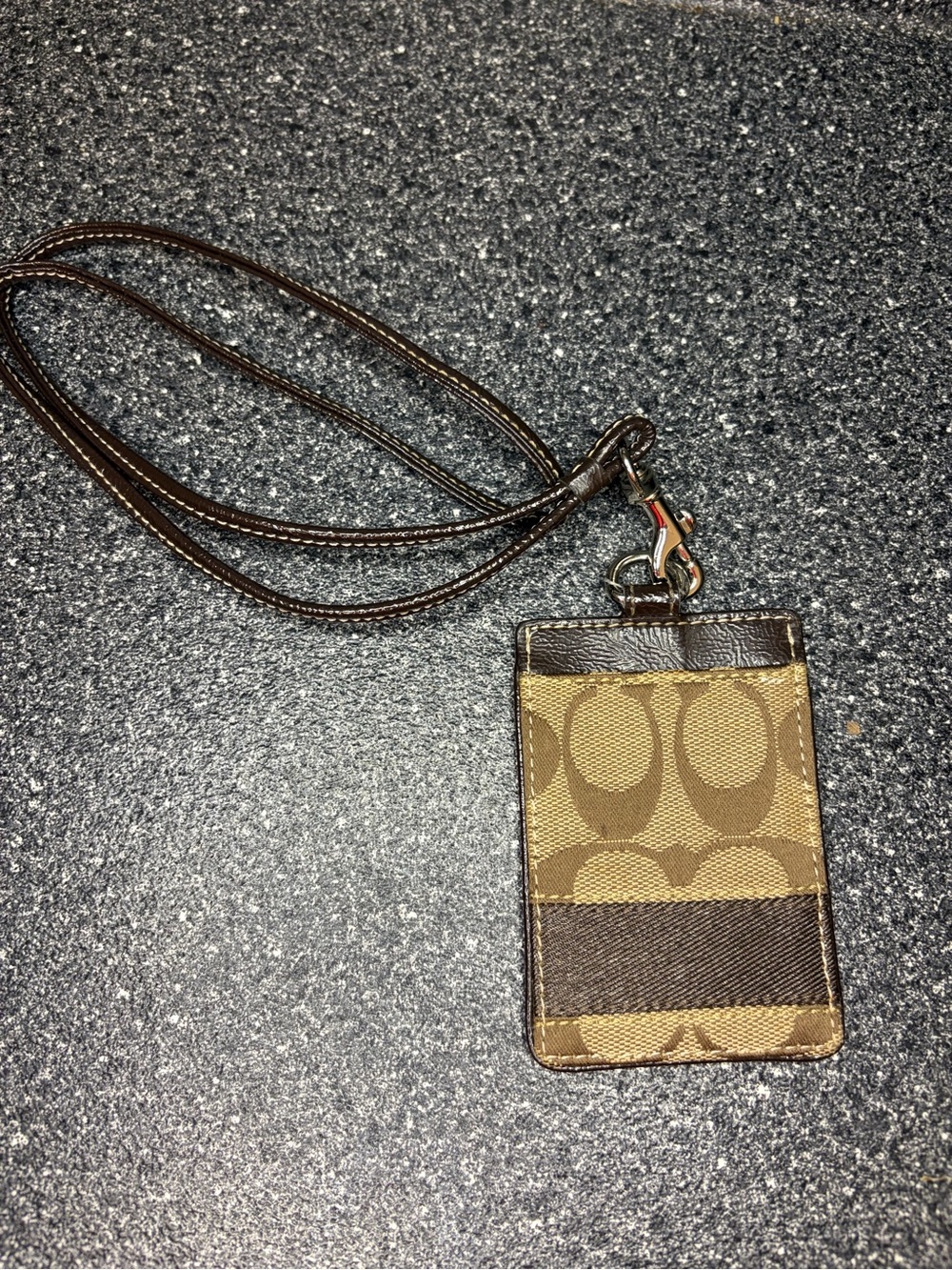 Coach Tan and Brown Signature Lanyard ID Holder